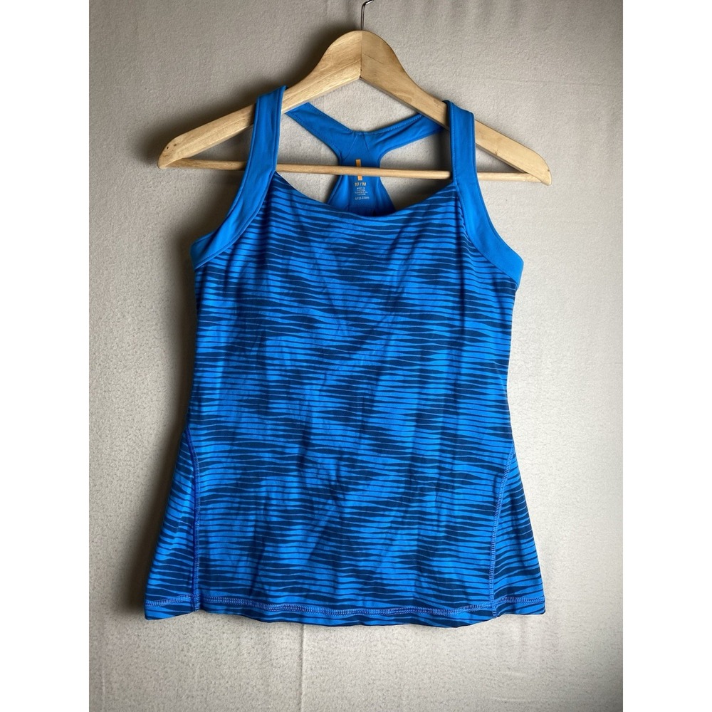 Lucy Blue Racerback Tank Top Size M Built In Bra Zipper Pocket Activewear